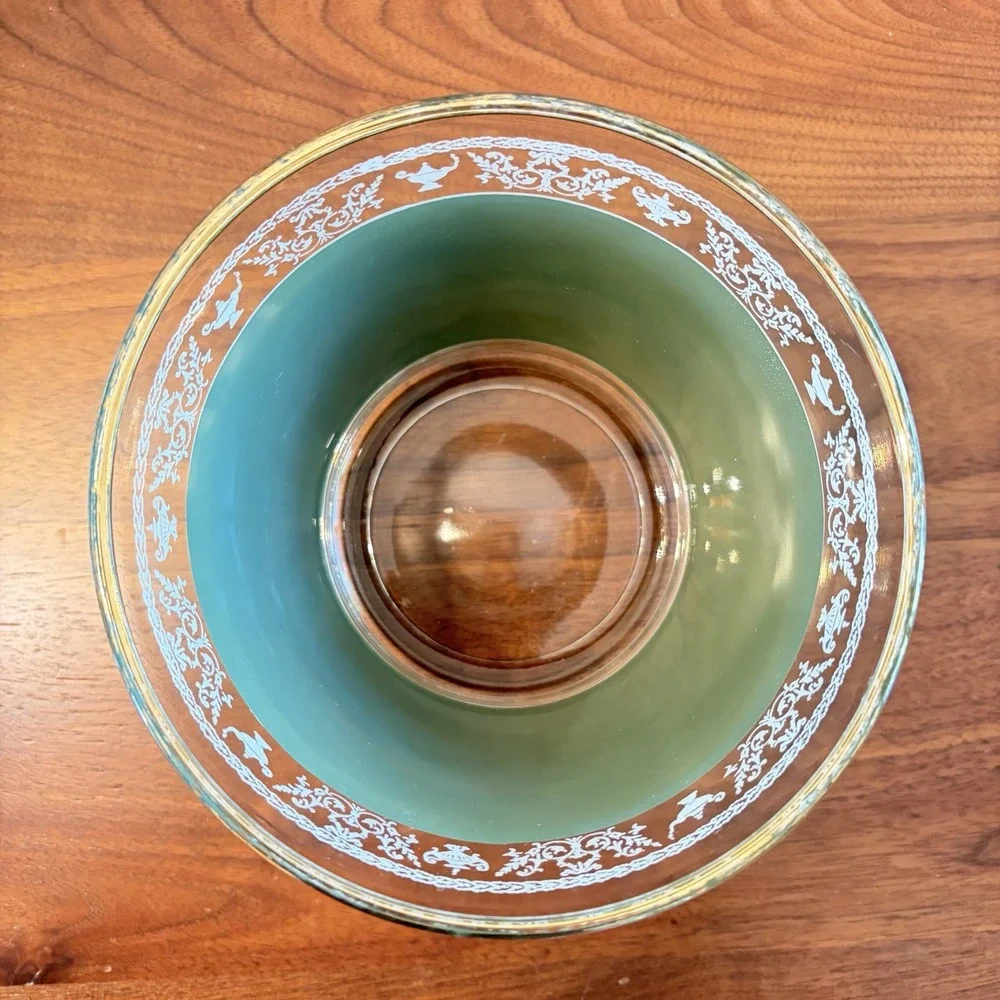 Vintage 1960s Jeanette Glass Green Hellenic Small Glass Ice Bucket MCM